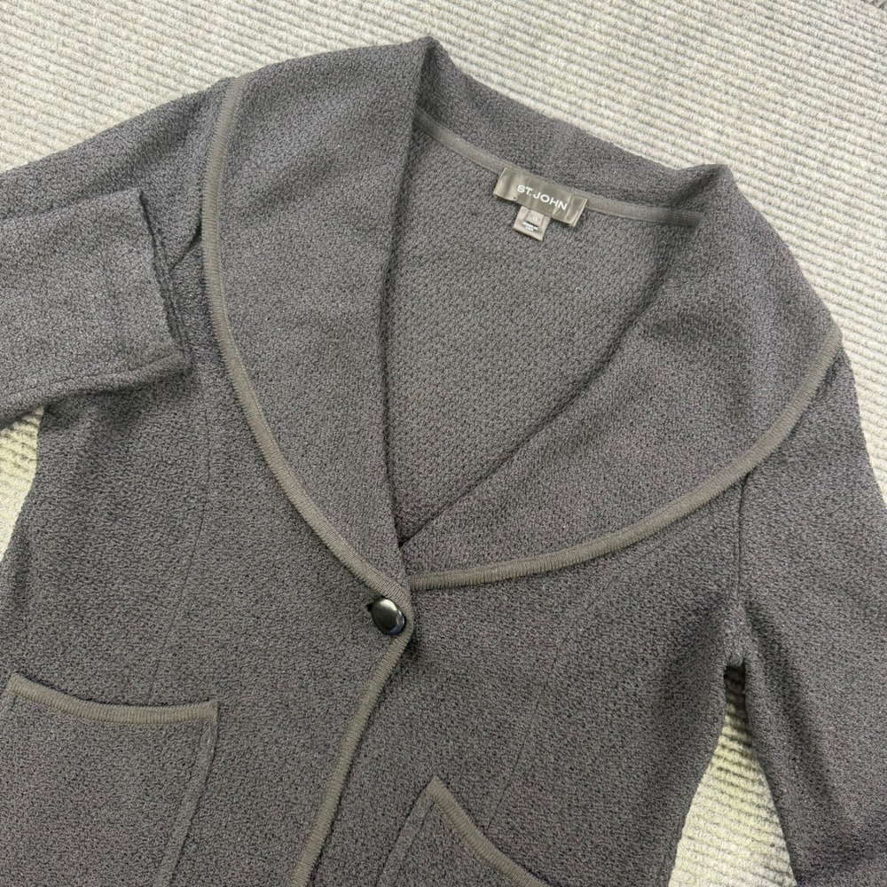 St. John Collection Black Knit Blazer Shawl Collar Single Button Jacket Women 10